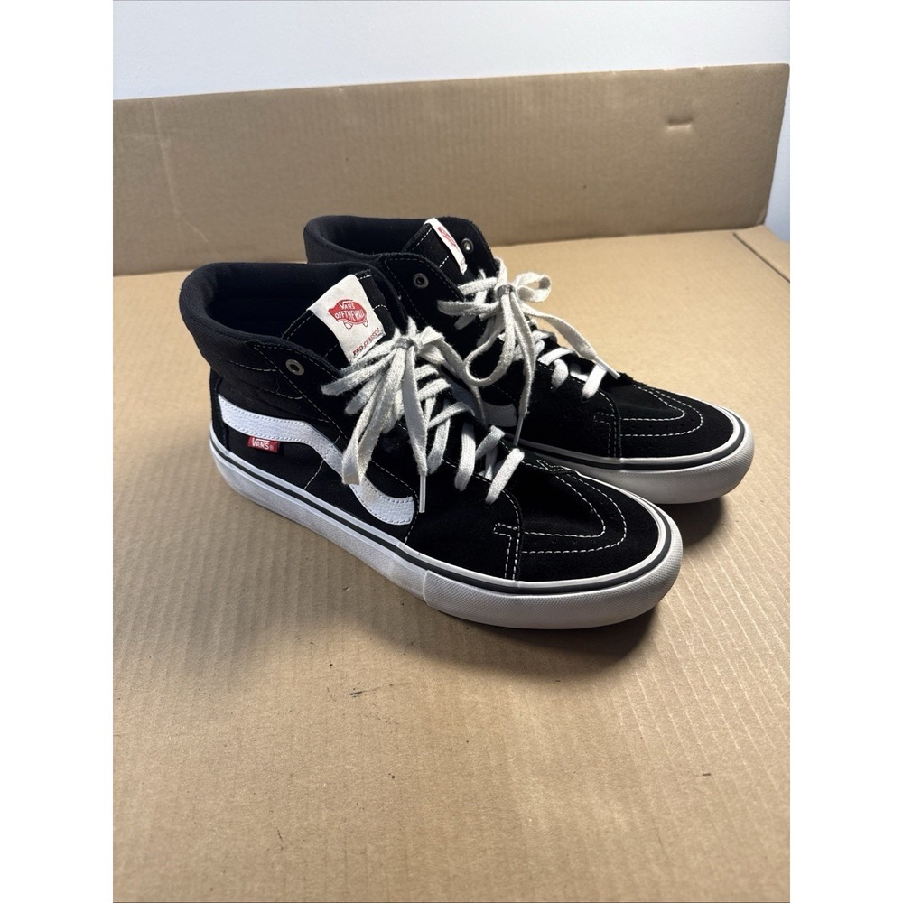 Vans Sk8-Hi Pro Skate Shoes Sneakers Black/White Suede Mens Size 10.5
